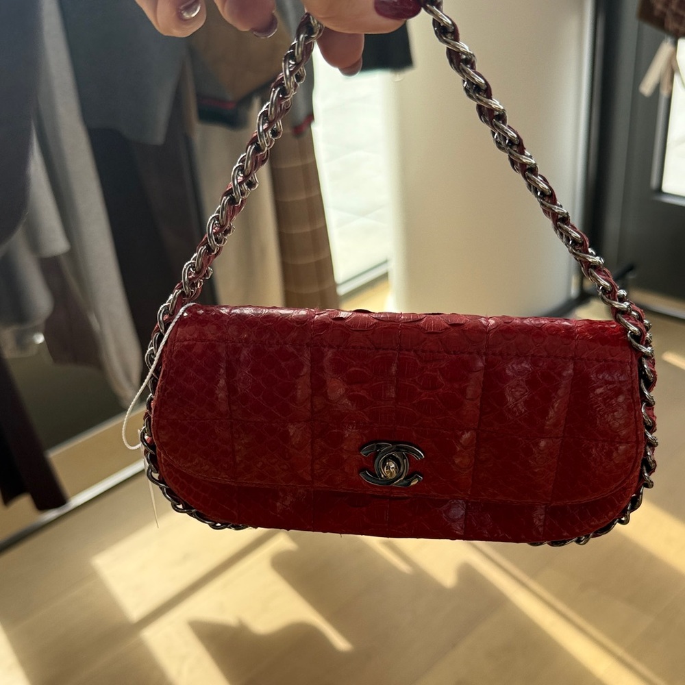 CHANEL Burgundy Python Clutch with Chain
